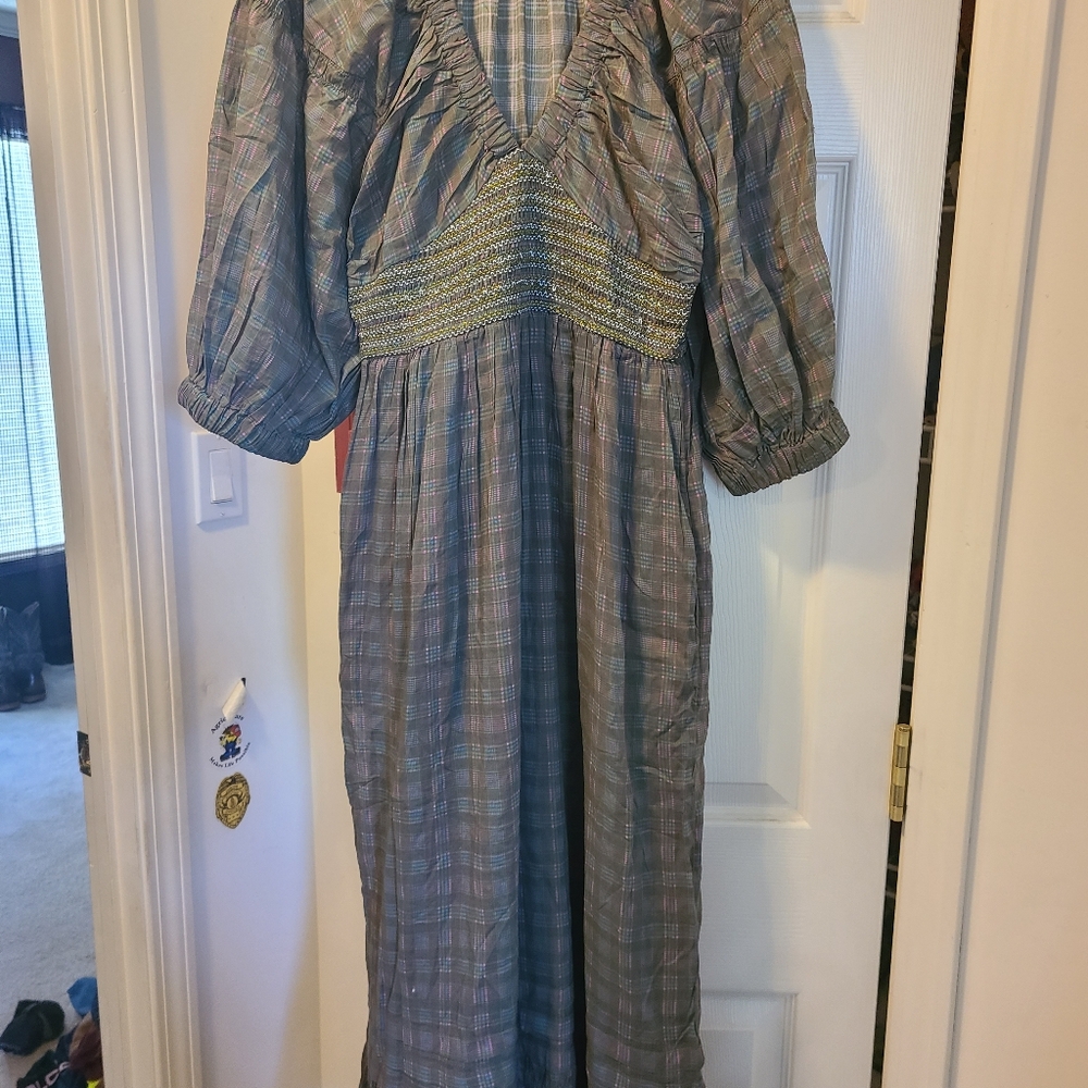 Free People Multicolor Plaid Long Sleeve Dress
